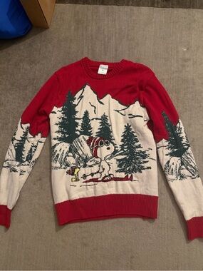 Peanuts Red and Cream Ski Snoopy Crewneck Sweater - Unisex